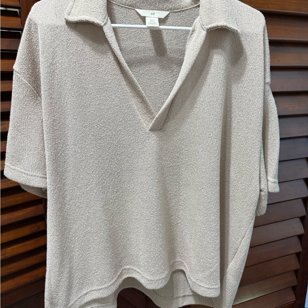 H&M Beige Textured Polo Shirt